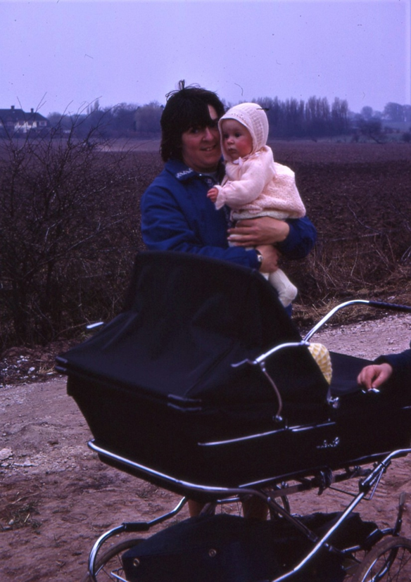 Mrs Hilditch and baby daughter during the Christian Aid Walk in 1972